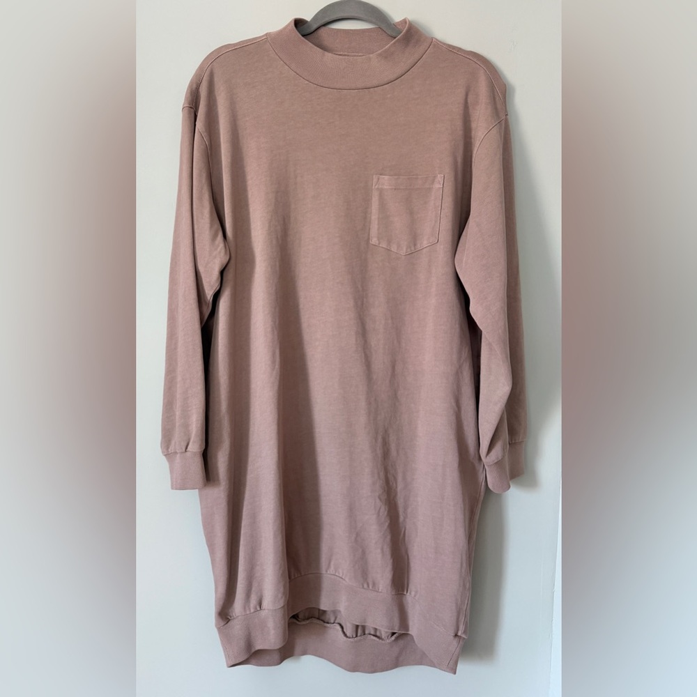 GAP Mock Neck Long Sleeve T-Shirt Sweatshirt Oversized Dress Taupe Small‎ NWT